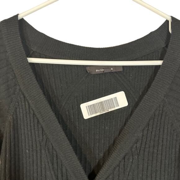 Olivaceous Black Ribbed Textured Long Sleeve Button Front Maxi Dress Women Sz S - Picture 6 of 9